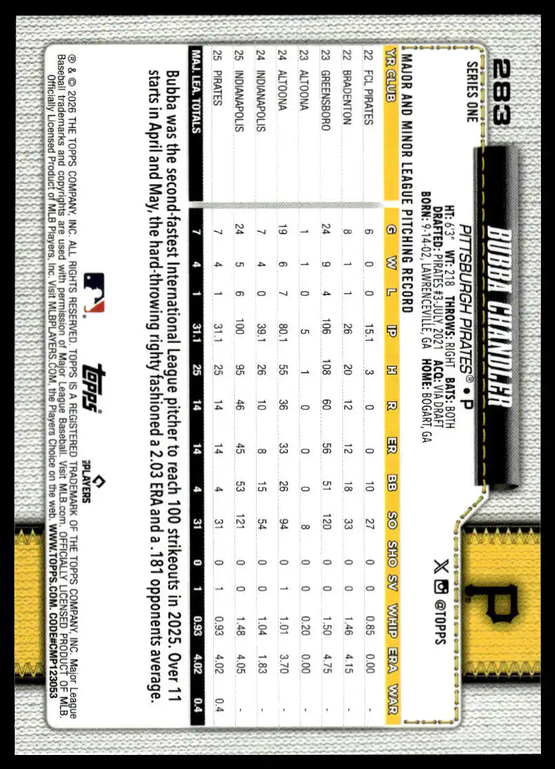 2026 Topps - Bubba Chandler - Baseball #283