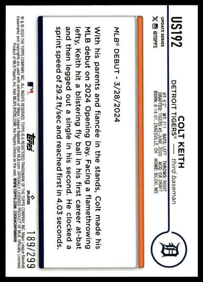 2024 Topps Update - Colt Keith Orange Crackle Foilboard /299 - Baseball #US192