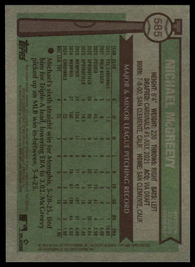 2025 Topps Heritage - Michael McGreevy Dark Blue Border - Baseball #585