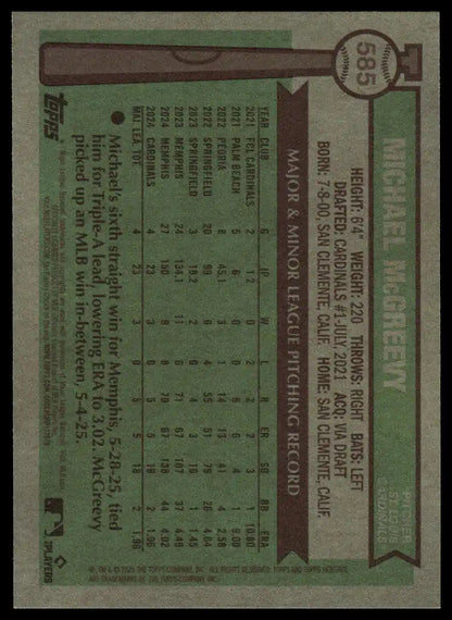 2025 Topps Heritage - Michael McGreevy Dark Blue Border - Baseball #585