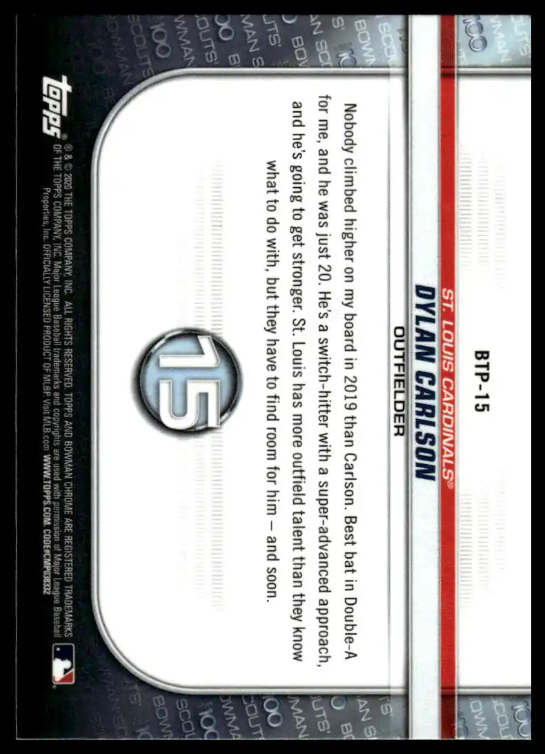 2020 Bowman - Dylan Carlson Chrome Bowman Scouts Top 100 - Baseball #BTP-15