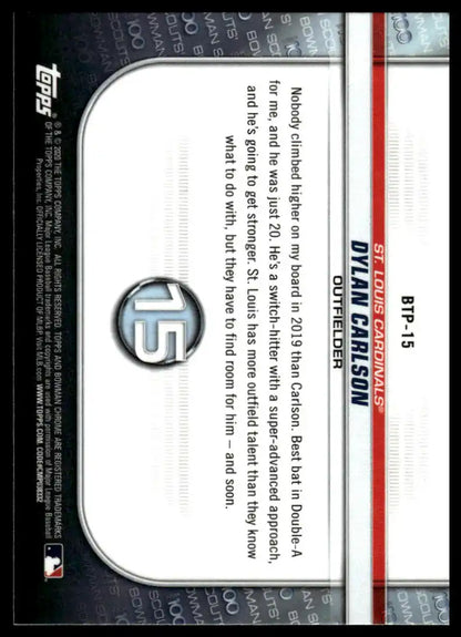 2020 Bowman - Dylan Carlson Chrome Bowman Scouts Top 100 - Baseball #BTP-15