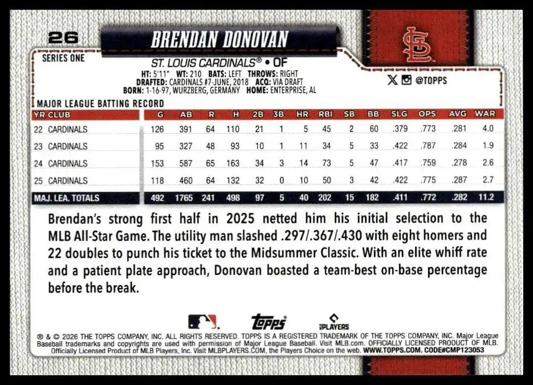 2026 Topps - Brendan Donovan - Baseball #26