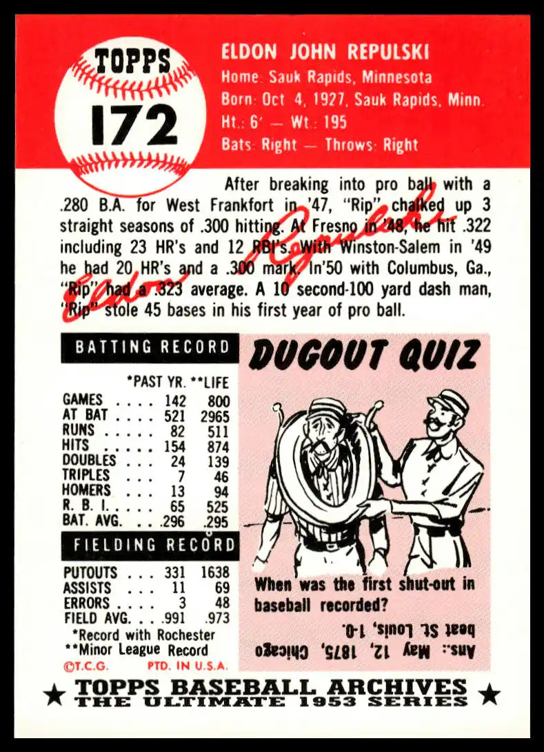 1991 Topps Archives 1953 - Rip Repulski - Baseball #172
