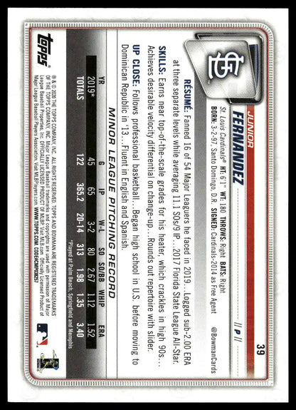 2020 Bowman - Junior Fernandez - Baseball #39