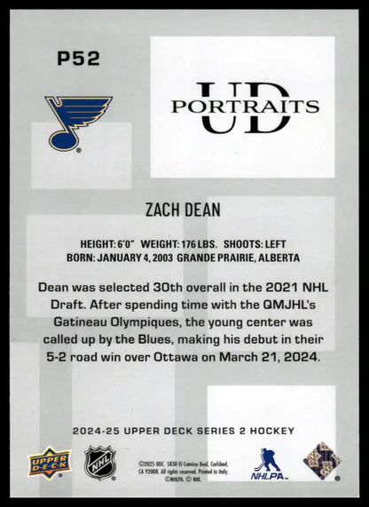 2024-25 Upper Deck - Zach Dean UD Portraits - Hockey #P52