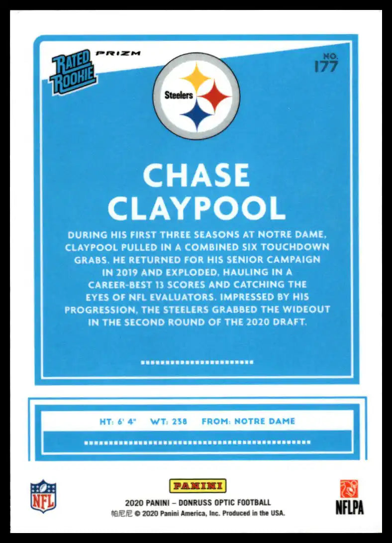 2020 Donruss Optic - Chase Claypool Blue Hyper - Football #177