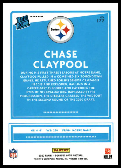 2020 Donruss Optic - Chase Claypool Blue Hyper - Football #177