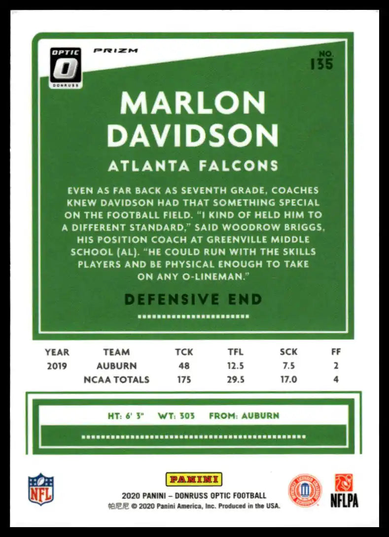 2020 Donruss Optic - Marlon Davidson Holo - Football #135
