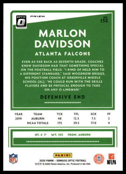 2020 Donruss Optic - Marlon Davidson Holo - Football #135
