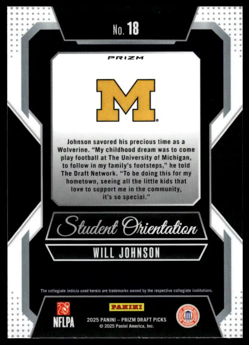 2025 Prizm Draft Picks - Will Johnson Student Orientation Gold Ice -  #18