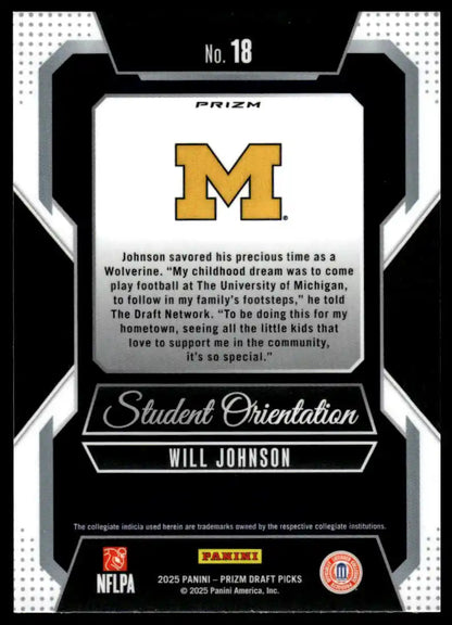 2025 Prizm Draft Picks - Will Johnson Student Orientation Gold Ice -  #18