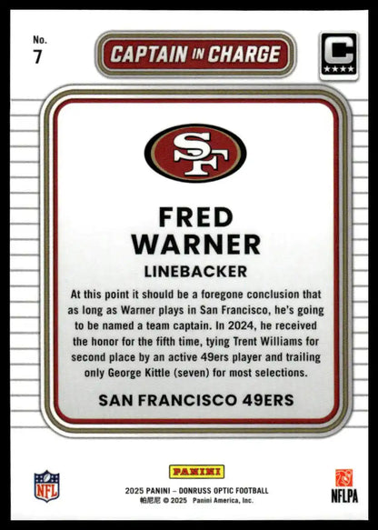 2025 Donruss Optic - Fred Warner Captain in Charge - Football #7