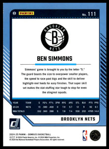 2024-25 Donruss - Ben Simmons Holo Green Laser - Basketball #111