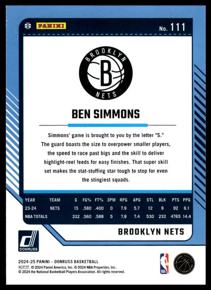 2024-25 Donruss - Ben Simmons Holo Green Laser - Basketball #111