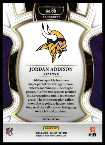 2025 Panini Select - Jordan Addison Black and Green Prizm Shock - Football #65