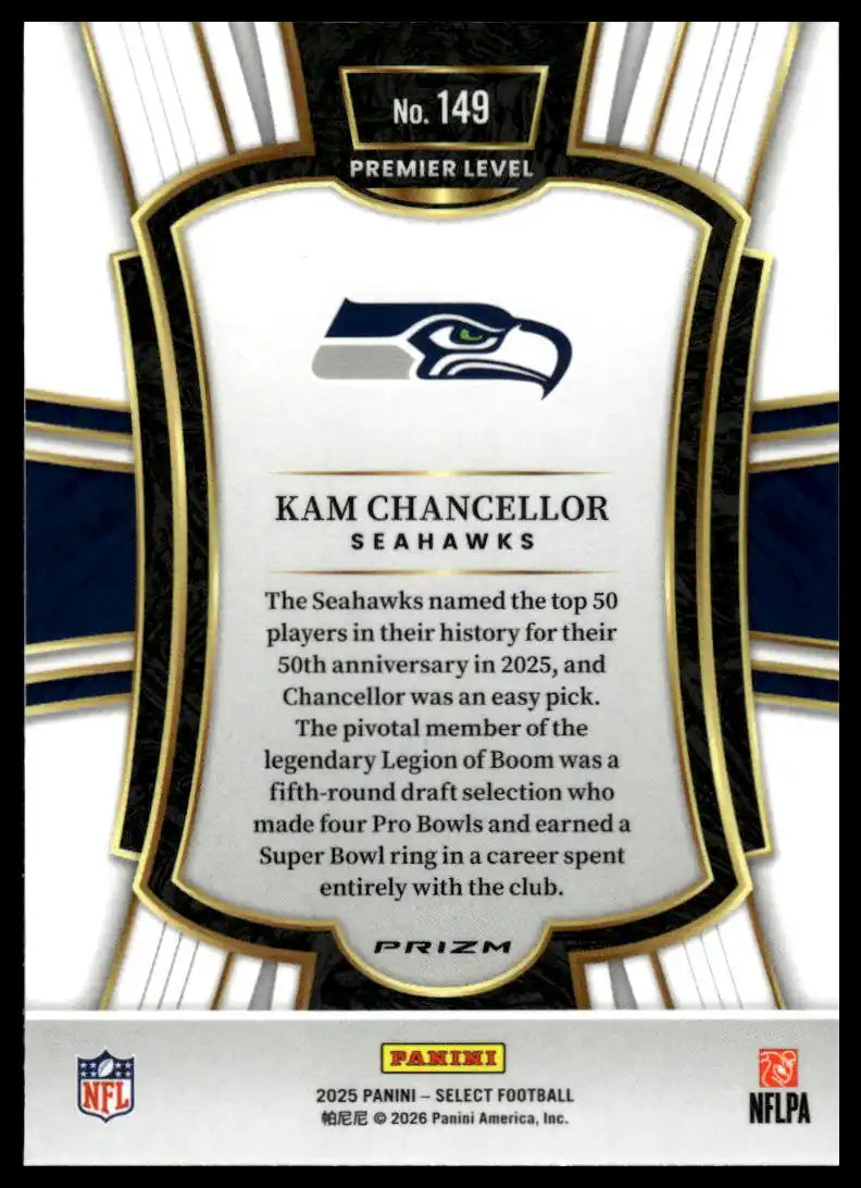2025 Panini Select - Kam Chancellor Black and Green Prizm Shock - Football #149