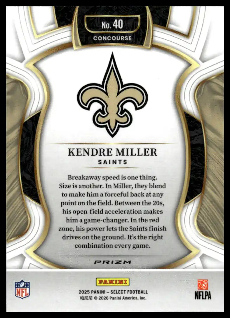 2025 Panini Select - Kendre Miller Black and Green Prizm Shock - Football #40