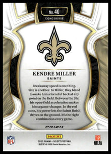 2025 Panini Select - Kendre Miller Black and Green Prizm Shock - Football #40
