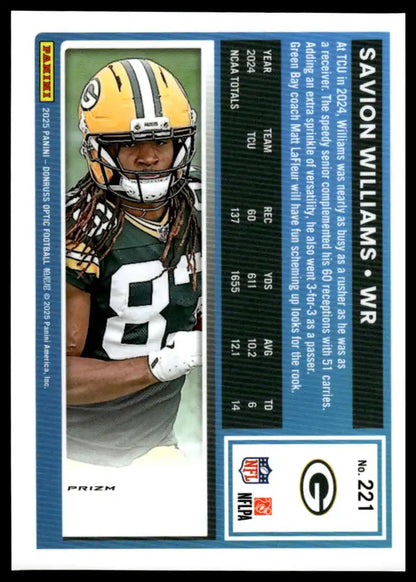 2025 Donruss Optic - Savion Williams Purple Shock - Football #221