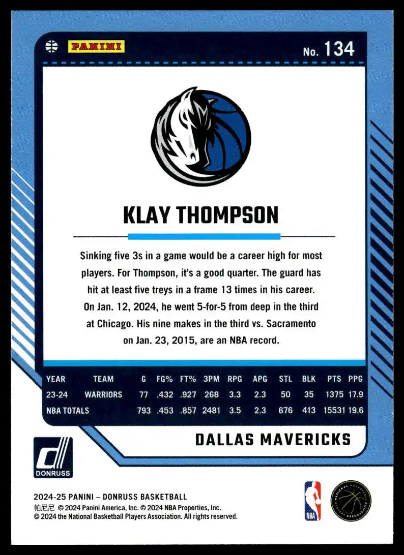 2024-25 Donruss - Klay Thompson Holo Green Laser - Basketball #134