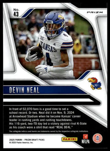 2025 Panini Prizm Draft Picks - Devin Neal Prizms Gold Ice - Football #43