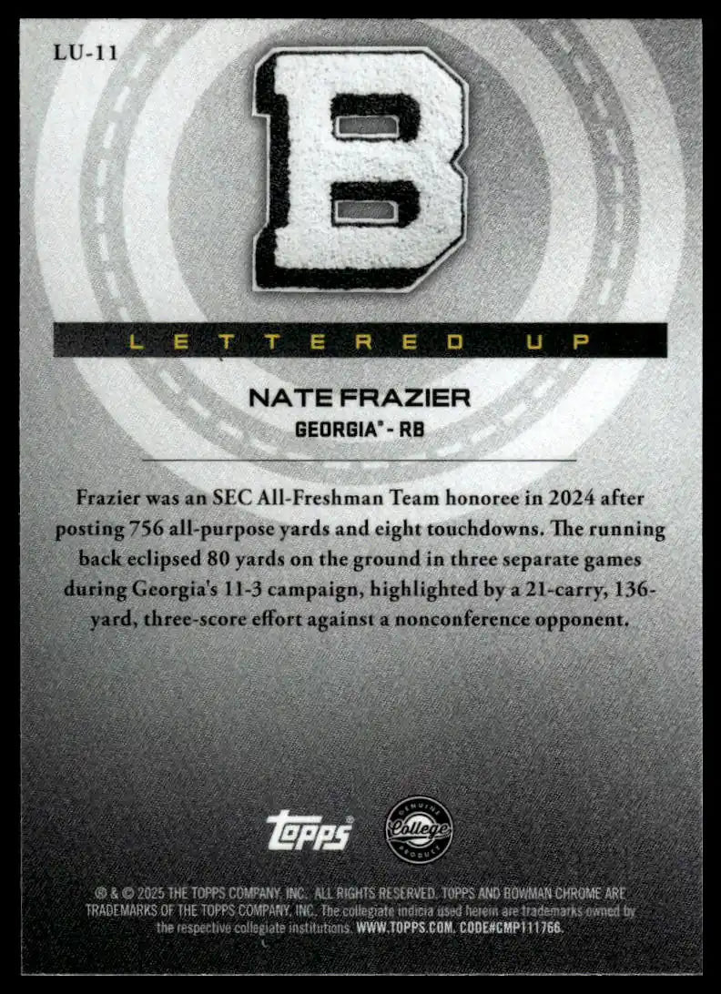 2025 Bowman University Chrome - Nate Frazier Lettered Up - Football #LU-11