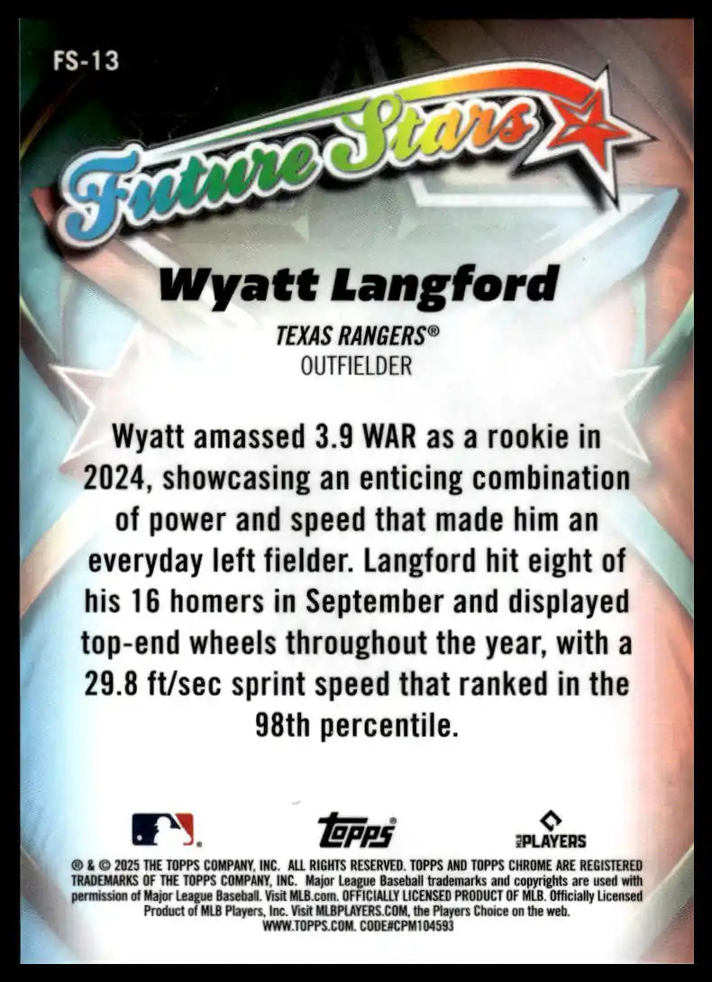 2025 Topps Chrome - Wyatt Langford Future Stars - Baseball #FS-13