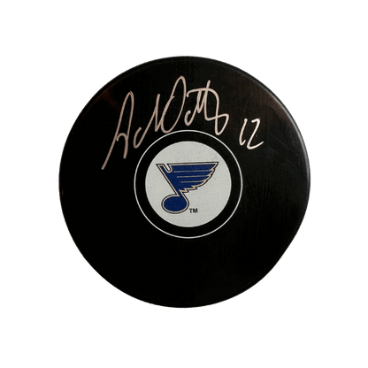 Adam Oates St Louis Blues Autographed Logo Puck - Fan Cave COA
