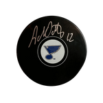 
Adam Oates St Louis Blues Autographed Logo Puck - Fan Cave COA — Front