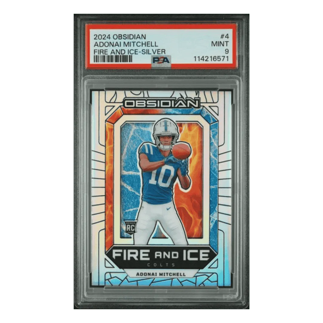 Adonai Mitchell PSA 9 2024 Panini Obsidian Fire and Ice Silver Rookie RC #d/ 99 Card #4