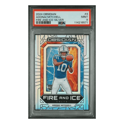 Adonai Mitchell PSA 9 2024 Panini Obsidian Fire and Ice Silver Rookie RC #d/ 99 Card #4