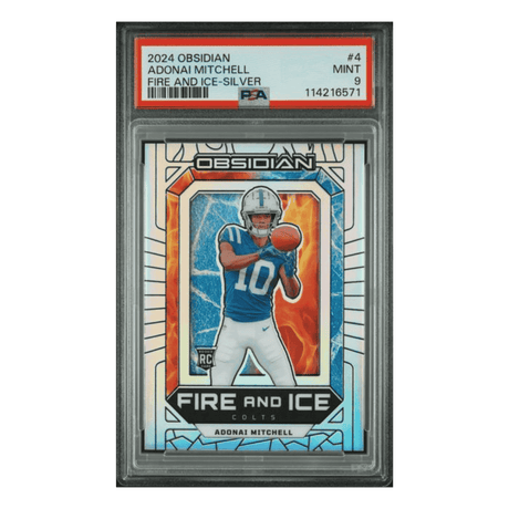 Adonai Mitchell PSA 9 2024 Panini Obsidian Fire and Ice Silver Rookie RC #d/ 99 Card #4