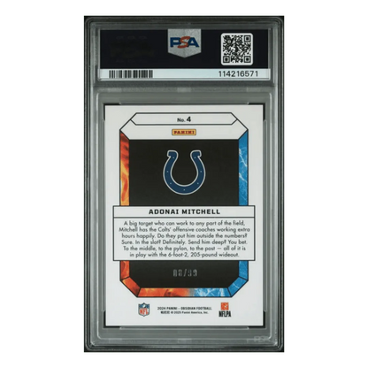 Adonai Mitchell PSA 9 2024 Panini Obsidian Fire and Ice Silver Rookie RC #d/ 99 Card #4