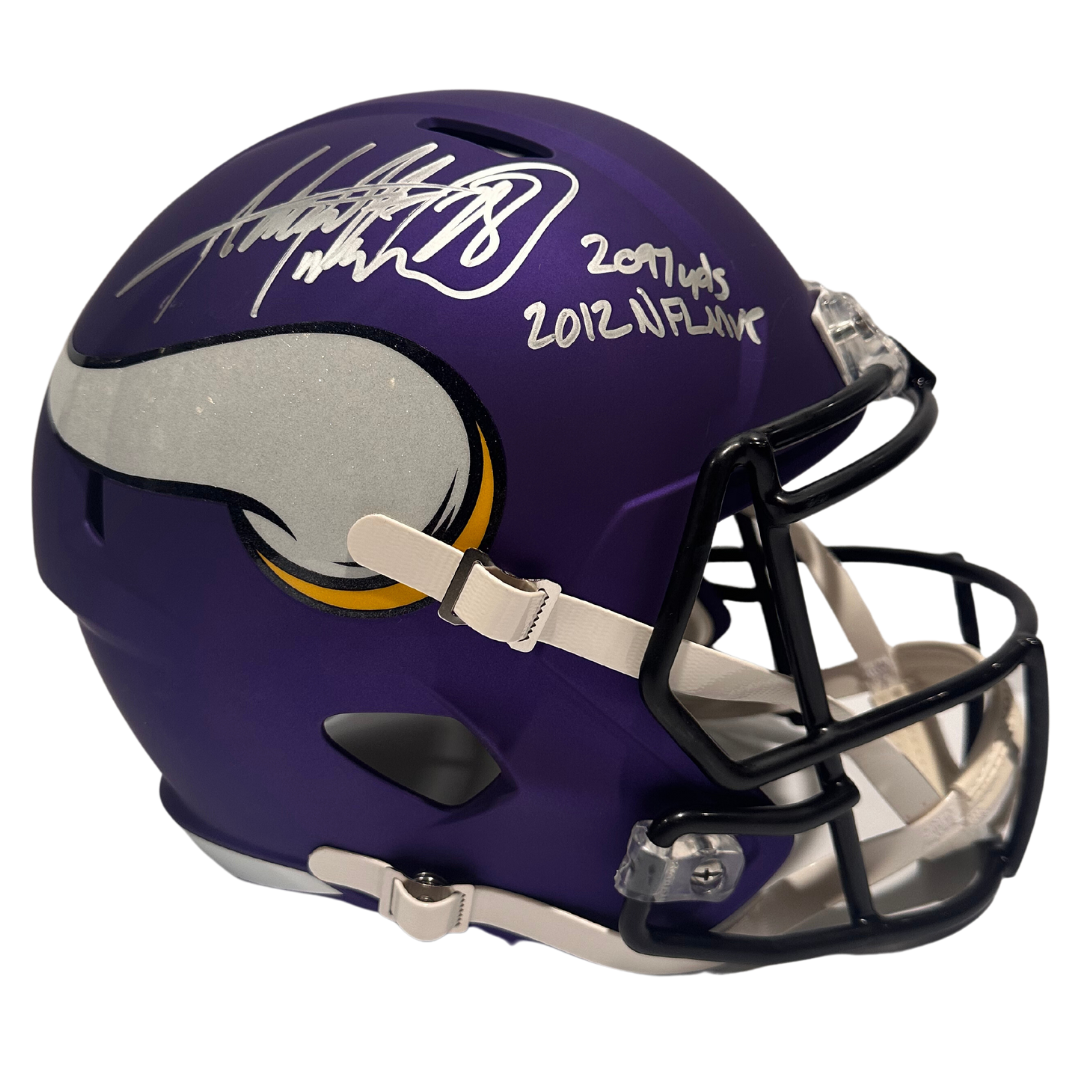 Adrian Peterson Minnesota Vikings Autographed F/S Speed Rep Helmet w/ 2 Inscriptions - Beckett COA