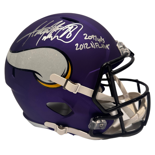 Adrian Peterson Minnesota Vikings Autographed F/S Speed Rep Helmet w/ 2 Inscriptions - Beckett COA