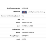 Adrian Peterson PSA 9 2021 Topps Chrome XFractor Card #220