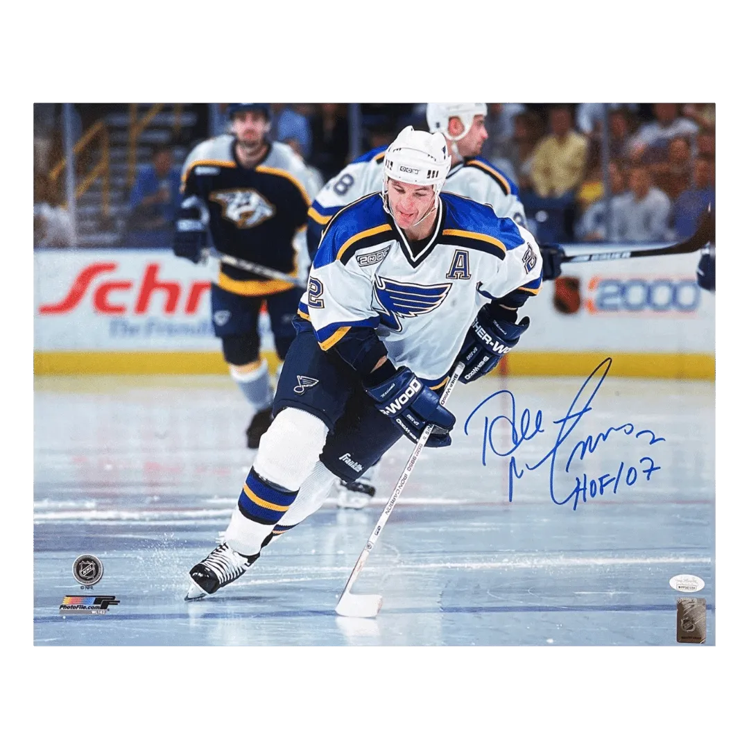 Al MacInnis St Louis Blues Autographed 16x20 Photo w/ "HOF 07" Inscription - JSA COA