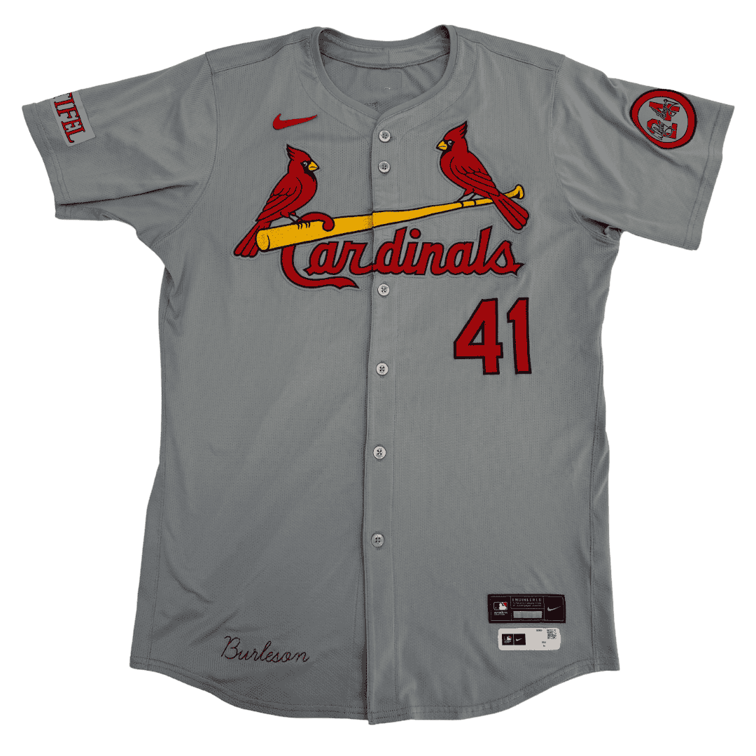 Alec Burleson St Louis Cardinals Autographed Game Used Away Jersey w/ Inscription - JSA COA