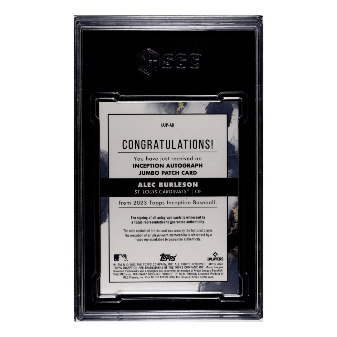 Alec Burleson SGC 9.5 2023 Topps Inception Autographed Jumbo Patch Red Rookie RC #d /50 Card #IAJP