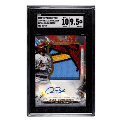 Alec Burleson SGC 9.5 2023 Topps Inception Autographed Jumbo Patch Red Rookie RC #d /50 Card #IAJP