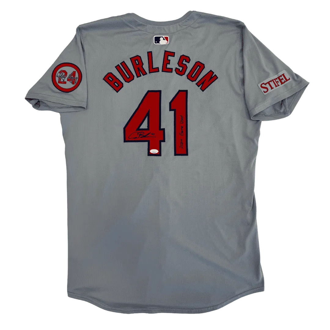 Alec Burleson St Louis Cardinals Autographed 2024 Game Used Away Jersey w/ Inscription - JSA COA