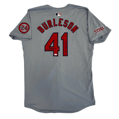 Alec Burleson St Louis Cardinals Autographed 2024 Game Used Away Jersey w/ Inscription - JSA COA
