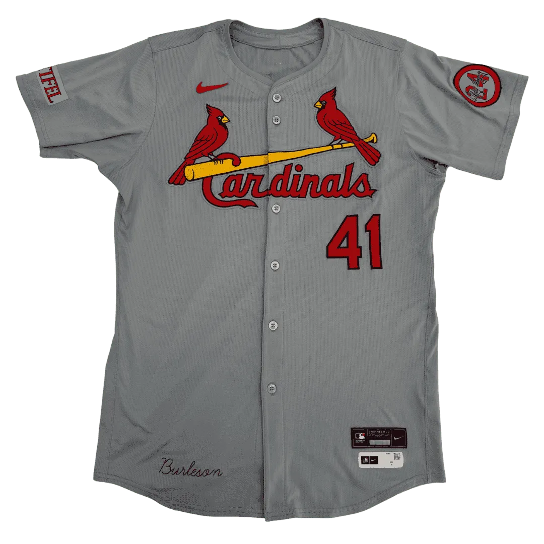 Alec Burleson St Louis Cardinals Autographed 2024 Game Used Away Jersey w/ Inscription - JSA COA