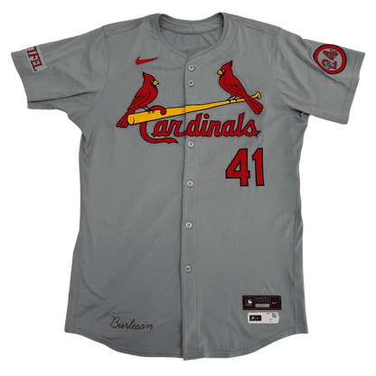 Alec Burleson St Louis Cardinals Autographed 2024 Game Used Away Jersey w/ Inscription - JSA COA
