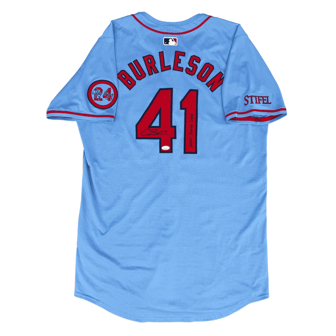 Alec Burleson St Louis Cardinals Autographed 2024 Game Used Baby Blue Jersey w/ Inscription - JSA COA