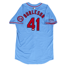 Alec Burleson St Louis Cardinals Autographed 2024 Game Used Baby Blue Jersey w/ Inscription - JSA COA