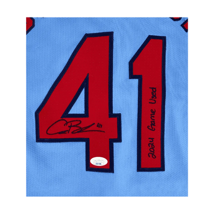Alec Burleson St Louis Cardinals Autographed 2024 Game Used Baby Blue Jersey w/ Inscription - JSA COA
