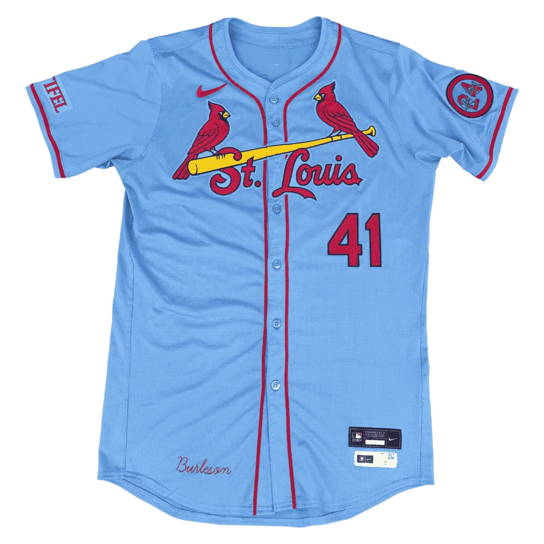 Alec Burleson St Louis Cardinals Autographed 2024 Game Used Baby Blue Jersey w/ Inscription - JSA COA