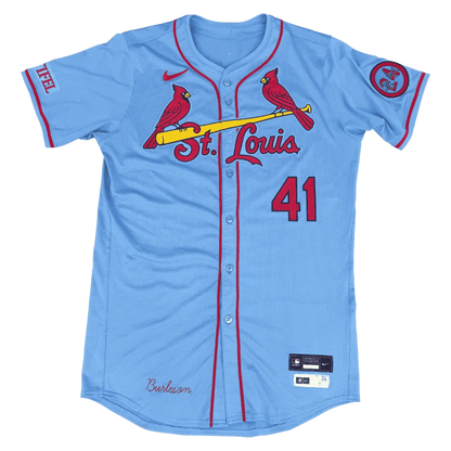Alec Burleson St Louis Cardinals Autographed 2024 Game Used Baby Blue Jersey w/ Inscription - JSA COA
